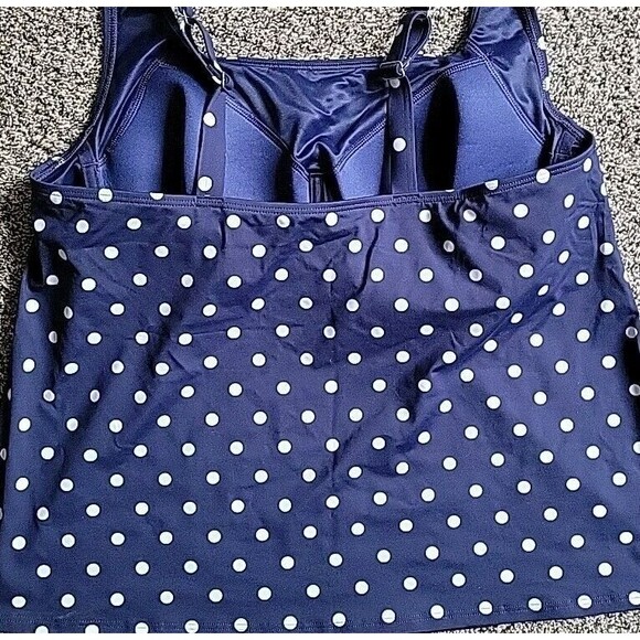 Lands' End Swim Top Navy 18W Square Neck Tankini Polka Dot 1X Underwire S490 - Picture 4 of 13